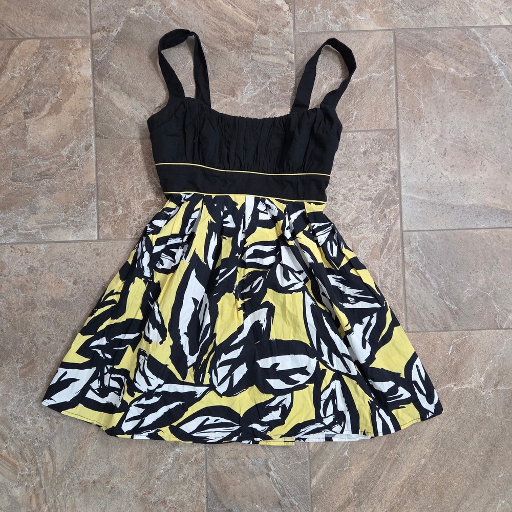 Vanity Triangles Fit & Flare Dress Black Yellow Floral Print Sleeveless 11